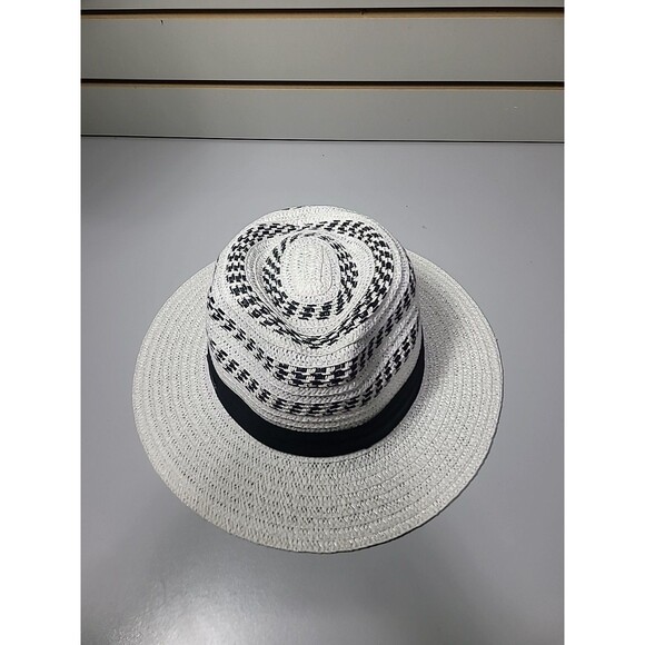 Vince Camuto Black And White Stripes Straw Fadora Hat Nwt - Picture 3 of 7